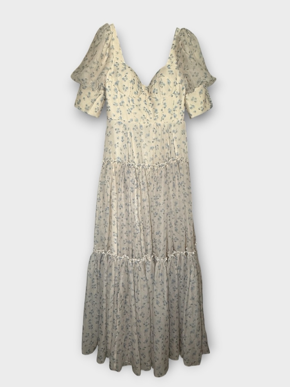 NWT ALB by Annie Louise Boutique Floral Tiered Maxi Dress in Cream | Size 14